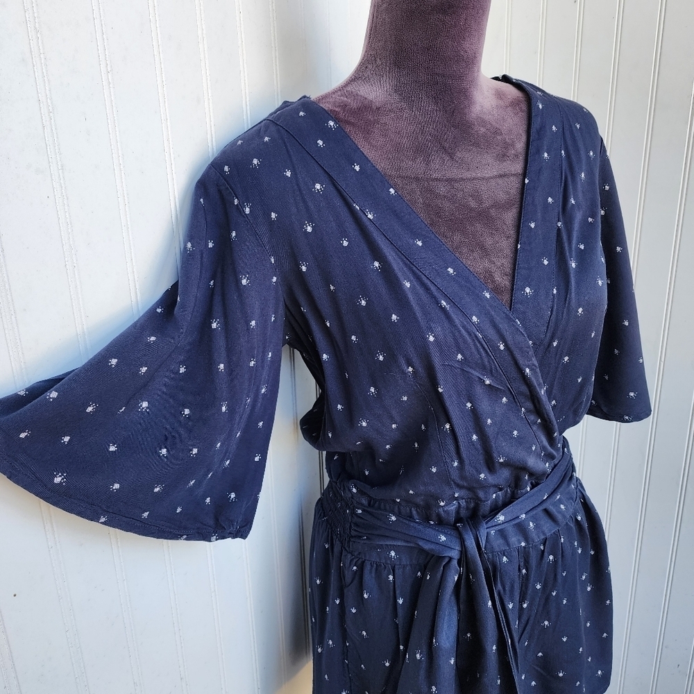 O'NEILL Gabriella Open Back Flutter Sleeve Romper Navy White Geo Print Viscose M - Picture 14 of 16